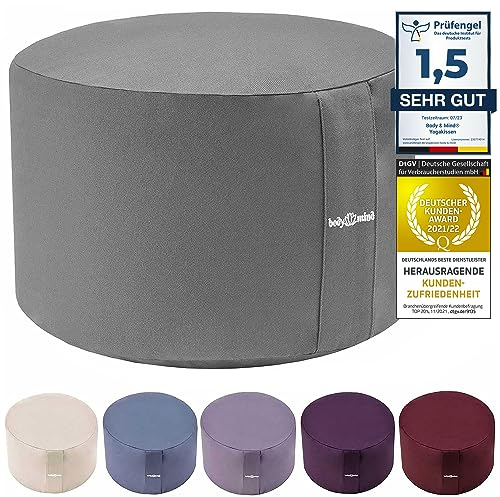 Body & MInd® Yogakissen Meditationskissen Boden Sitz-Kissen Polster für Meditation & Yoga; waschbarer Bezug und atmungsaktiver Premium Füllung; 18 cm Sitzhöhe (Grau)