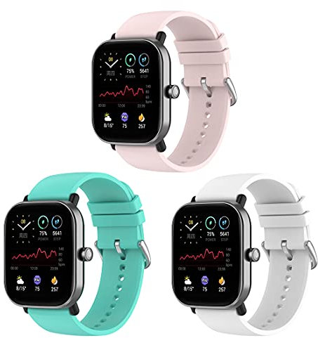 Bexido Armband Kompatibel mit Amazfit GTS/GTS 2/GTS 2e/GTS 2 Mini/GTR 42MM/Bip U Pro/Bip S/Lite, [3 Stück] 20mm Weiches Silikon Ersatzarmband Uhrenarmband