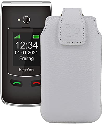 Suncase Original Tasche kompatibel mit Beafon SL645 Plus Hülle Leder Etui Handytasche Ledertasche Schutzhülle Case in Weiss