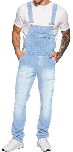 989Zé ENZO Latzhose für Herren, Jeansblau, Arbeitsmode, Latzhose, lässiger Overall, Jeans, Taillengrößen 30–50, Bleichmittel, 32W / 32L