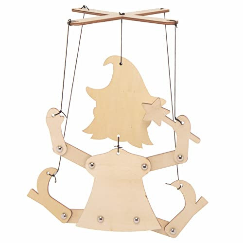 Baker Ross FE686 Hexen Handpuppen aus Holz - 3er Pack, Bastel deine eigenen Holzpuppen, Holzbastelset für Kinder zum Zusammenbauen und Dekorieren
