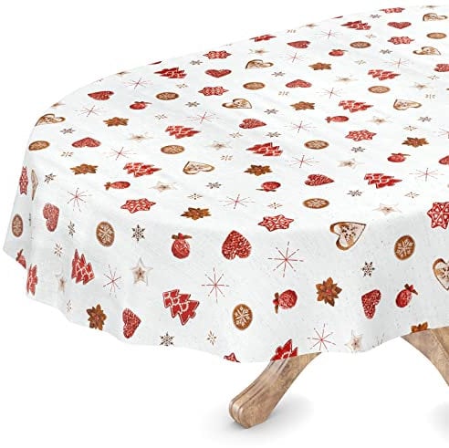 Tischdecke abwaschbar Weihnachten Wachstuchtischdecke Oval 140 x 180cm Schnittkante Silvester Wachstuch