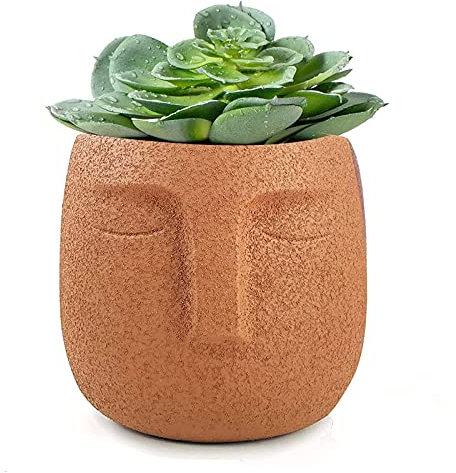WLICWEI Ciment Tête Jardinière Wirh Drainage Trou, Art Moderne Forme De Visage Pots De Fleurs Vase, Intérieur Extérieur Plantes Succulentes Pots Jardin Statue Décor À La Maison-Orange 16.5x16.5x16.5