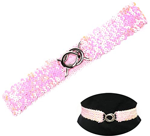 YouU Ceinture élastique pour femme - Avec boucle - Style à paillettes - Ceinture tendance - Pour femme, Rose, 50