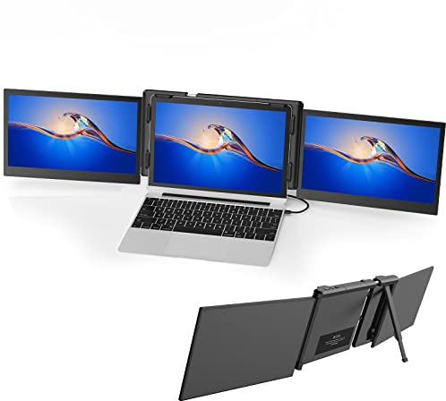 BQAA 13.3 Portable Dual Triple Monitor Laptop Support M1 Macbook Laptop Screen Extension, FHD 1080P IPS Mobile Display Type C/PD/TF for Windows Mac 13.3-16.7 inch