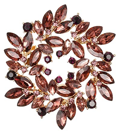 Clearine Broche Couronne Marquise Cristal Autrichien Strass Élégant Mode Florale pour Femme Vêtements Violet Ton d'or
