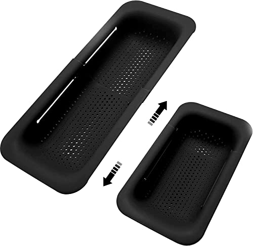 Cestino pieghevole per lavello e colini estensibile in plastica per frutta e verdura, per cucina (lunghezza 34,5-47,5 cm) (nero)