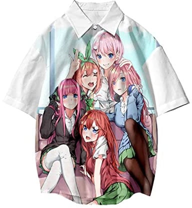 Jiumaocleu Anime Button Down Short Sleeve Shirt The Quintessential Quintuplets Print Men's Summer Shirt Breathable T-Shirt for Boys Adults