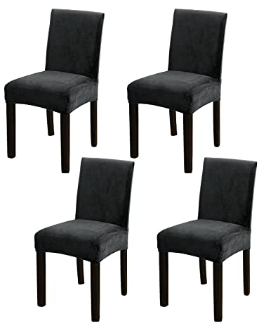Vivi Idee Stuhlhussen 4er Set Stuhlbezug Elastische Waschbar Spannbezug für Esszimmerstühle Schwingstuhl Bezug Hochzeit Büro Bankette Partys Deko (4, Dunkelgrau)