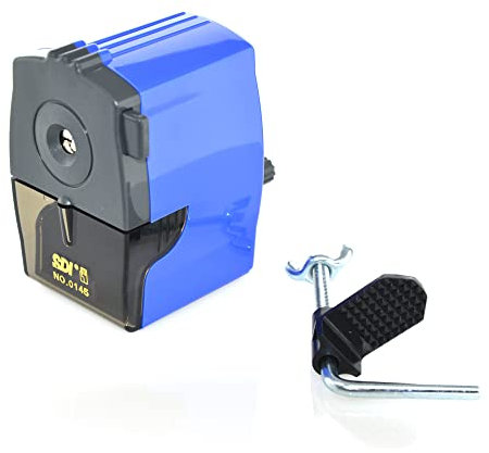 Tischanspitzer – Ref. 0145 – Befestigungssystem, leise Kurbel, Metallmechanismus mit Auto-Stop-System, rutschfester Basis und Abfallschublade hergestellt von SDI (blau)