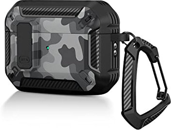 AirPods Pro 2nd Generation Case Cover 2022 with Lock Lid and Keychain Hook, Double Layer Dustproof Shock Resistant Rugged Case (Camo Gray)
