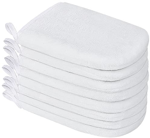 PHOGARY 8 Stück Mikrofaser-Waschhandschuhe, Flanell, weicher Waschhandschuh, Bad-Spa-Tuch, Wiederverwendbare Make-up-Entferner, Handschuhe, europäischer Stil, Waschlappen, 15 x 21 cm (Weiß)