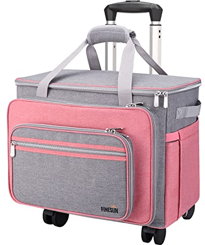 FINESUN Nähmaschinen-Tasche mit Rädern, faltbare Deluxe-Nähmaschine-Tragetasche für Brother, Singer, Bernina und die meisten Maschinen (Rosa, Räder)