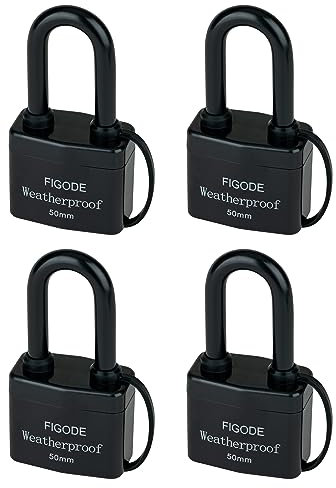 FIGODE® Wasserdichte Vorhängeschlösser für den Außenbereich, abgedeckte, robuste, laminierte Stahlschlösser, große stabile Schlösser, 5,6 cm breit, 4 Schlösser mit gleichem Schlüssel, lange