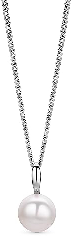 OROVI Schmuck Damen Perlenkette mit einer weißen runden Süßwasser Zuchtperle Zeitlose klassische Perlen Halskette aus 925 Sterling Silber, 46 cm lang