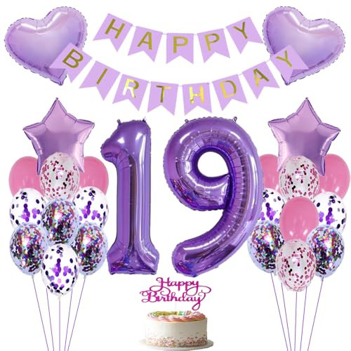 Luftballon 19 Geburtstag Lila Folienballon 19 jahre Geburtstag dekoration mädchen Luftballons Lila Geburtstag Happy Birthday Folienballon 19 Geburtstagsdeko Mädchen Geburtstag Deko Mädchen lila