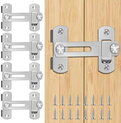 4 Pezzi Chiavistello per Porta in Legno, Serratura Porta in Acciaio Inox Chiusura Della Porta Chiavistello piccolo con 16 Viti, Serratura Scorrevole per Porte, Giardino, Finestre, Fienile (Argento)