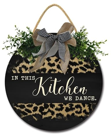 Horienteeon In This Kitchen We Dance Schild – Tanz-Küchenschild Wanddekoration, Bauernhaus-Küchenschild, We Dance in This Kitchen Schild, This Kitchen is for Dancing Schild, Küchenwanddekoration, 27,9