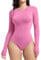 YIANNA Body Damen Langarm Bodysuit Hoher Elastizität Top Rundhals Elegant Tanga Pink S 5275