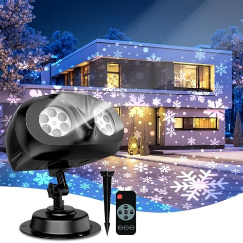 Projecteur de flocon de neige à double tête, décorations de Noël extérieures/intérieures, lampe de projection de lumière LED, lampe de projection rotative étanche blanche pour Noël, vacances, fêtes