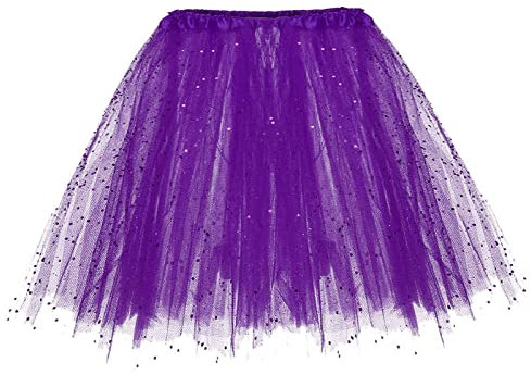 Tutù in Tulle per Adulti Tutù Fluo Donna Gonna da Donna Tutù Lunga 2024 Estate e Autunno Sexy Retro Multi-Colori Gonna Tutù Retro Abito Elastico Corto in Tulle Vari Colori Corti Adulto, 2-viola,