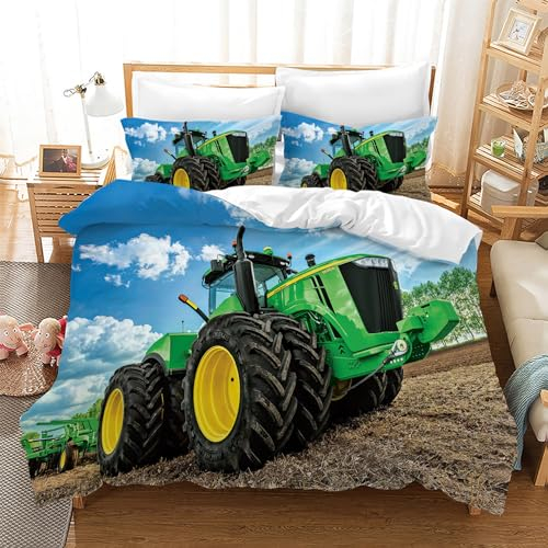 Leleyouzer Traktor Kinder Bettwäsche-Set +2 Kissenbezug 50×75 cm,Kinder Jugendliche Jungen Traktor Bettwäsche,Weiche Mikrofaser-Bettwäsche mit Reißverschluss (Traktor 4, 200×200 cm)