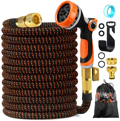 IFXKB Expandable Hose Pipe for Garden 100FT/30m, Expanding Flexible Hosepipe with 3/4, 1/2 Quick Connectors, Retractable Water Hose Pipe Magic Hose 10 Function Spray Gun for Gardening and Watering