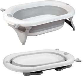 Bambisol Bañera de bebé plegable con tapón de drenaje indicador de temperatura | GRIS BLANCO