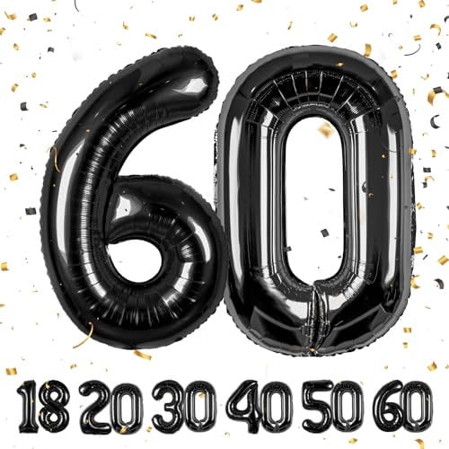Zahlen luftballon 60 jahre | Schwarz Folienballon-4060 Geburtstagsdeko -60 Ballon Zahl Deko zum Geburtstag fliegt mit Helium 60.Geburtstag für Männer Frauen 60.Geburtstagsparty Jubiläum