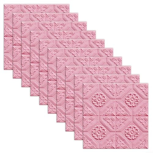 10 paneles de pared 3D de 35 x 35 cm, adhesivos 3D de ladrillo, autoadhesivos, paneles de espuma, impermeables, para el hogar, cocina, dormitorio (rosa)
