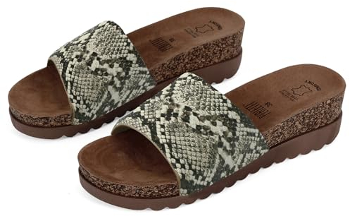 PERLETTI Ciabatte Donna Estive con Fascia Stampa Pitone - Pantofole Estive Pitonate per Casa Spiaggia Ciabatta Comfort - Sandali Donna Zeppa Eleganti Platform Primavera Estate Comodi (Pitonate, 39)