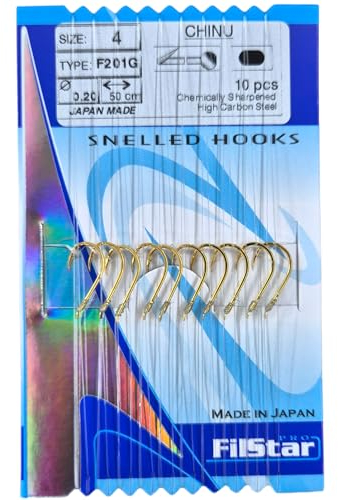 PRO FILSTAR Angelhaken set N4 mit Vorfach 10Stk - Mono Angelschnur 50cm DIA 0,20mm - Gebundene Haken - Karpfenangeln - Karpfen Angeln Zubehör - Karpfenhaken - Straight Carp Fishing Hook – Angelzubehör