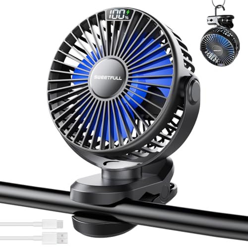 NIUAWASA Ventilador portátil con clip recargable, ventilador de mesa de 4000 mAh con pantalla LED, mini ventilador giratorio, pequeño ventilador silencioso para casa, oficina, camping, gimnasio