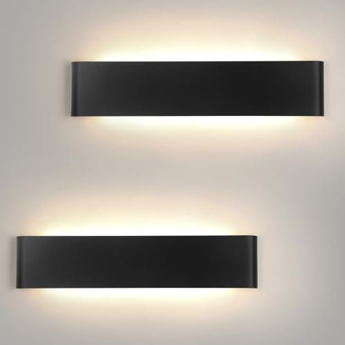 Mille Lucciole 2 Stück Wandleuchte Innen Modern LED Wandleuchte Innen 24W 41CM 2880LM Wandlampe Schwarz Up Down Wandbeleuchtung Neutralweiß Wandleuchten IP44 Flurlampen für Wohnzimmer Schlafzimmer
