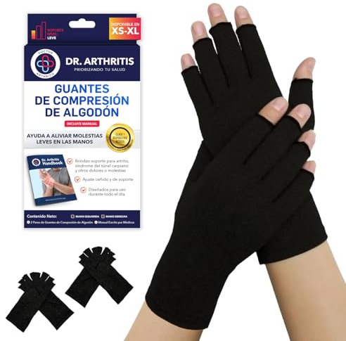 Guanti per Artrosi alle Mani Ideati da Medici – Tutore Tunnel Carpale per Intorpidimento, Gonfiore e Infiammazioni – Polsiera Ortopedica a Compressione, Senza Dita e in Cotone (2 Paia, Taglia S)