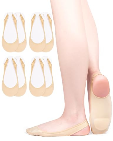 Becellen 4 Paia Slingback Calze Donna, Tinta Unita Mezze Calze Calzini Fantasmini Invisibili Salvapiede con Gel Antiscivolo Traspiranti No Show Socks für High Heel Schuhe Flats Loafer