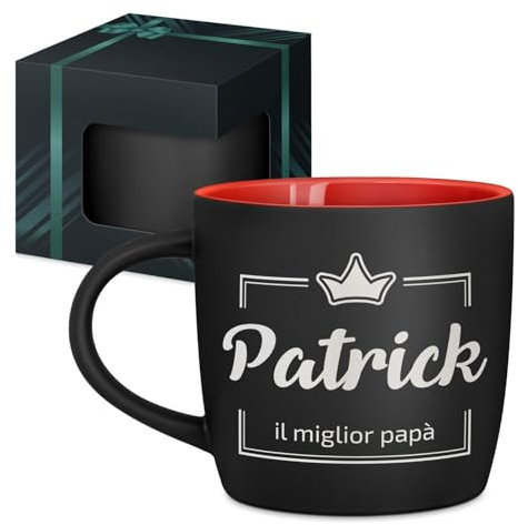 Maverton Tazza da caffè macchiato o tè in ceramica - 400 ml - Incisione personalizzata - Tazze con manico per bevande per Lui - Bicchiere da colazione per compleanno uomo - Interno rosso - migliore