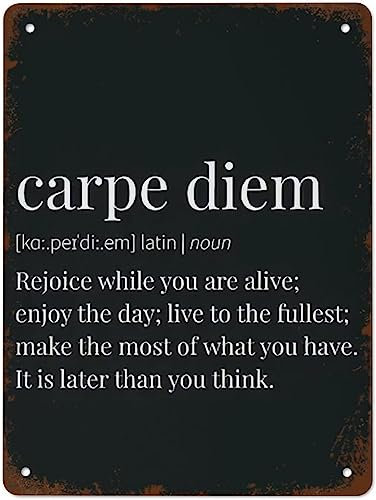 Carpe Diem - Letrero de metal retro vintage con impresión de Carpe Diem Definition Funnyes, póster de metal para decoración de pared, 8 x 12 pulgadas