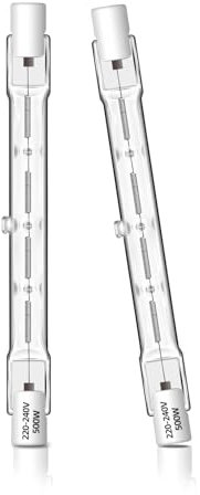 Caldarax Lot de 2 Ampoule Halogène R7s 118mm 500W Dimmable, J118 Ampoule Halogène Crayon 230V, 11000LM 2700K Blanc Chaud, Projecteur Halogène Linéaire Pour Éclairage Paysager, Sécurité, Lampadaire