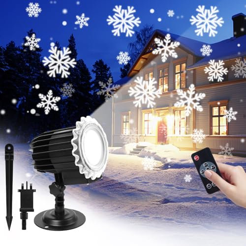 GRCFBQ Christmas LED Projector Lights, Snowflake Projector with Remote Control, Waterproof Christmas Lights Outdoor Indoor, Home Decorations for Christmas Xmas Party Wedding