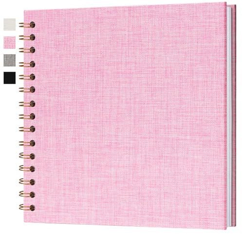 Hiwhy Album Fotografico Fai da Te Spirale Scrapbooking Album Copertina in Lino 18x18 cm 40 Pagine Scrapbook Regali Nozze Natale Valentino Regalo di Anniversario Bambino Matrimonio Viaggio, Rosa