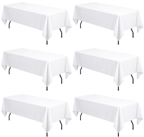 6er-Pack weiße Tischdecken für 6 Fuß große rechteckige Tische 153×260cm, wasserdichte Polyester-Tischdecke, rechteckige Tischdecke aus Stoff, waschbare weiße Tischdecken für Partys, Hochzeiten