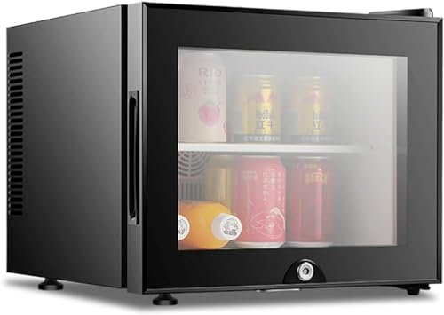 XIAGJAO Mini Fridge, 20L Glass Door, Stainless Steel, Low Noise, Energy Saving, Lock, Compact Refrigerator