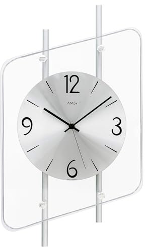 AMS Moderne Wanduhr mit Funkwerk, Funkuhr, batteriebetrieben Wanduhr Silber Aluminium Funkuhrwerk 45cm- 5582