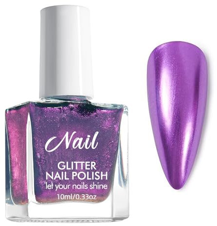 Chrome Metal Chameleon Purple Nail Varnish - Shimmer Pearl Quick Dry Water Based Holographic Metallic Breathable Nail Polish for French Manicure