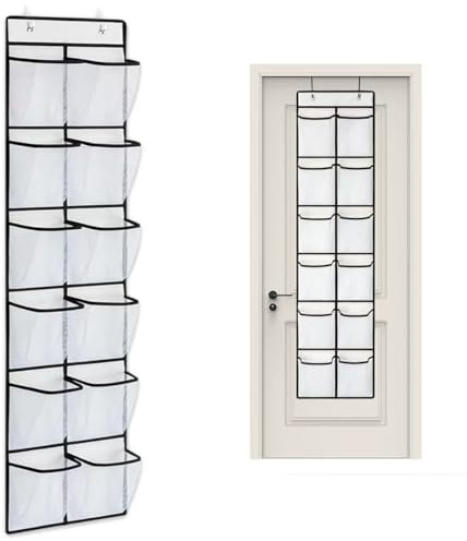RCIDOS Zapatero Colgante, Zapatero Puerta Colgante con 12 Bolsillos Grandes con 2 Gancho, Organizador Zapatos Puerta, Organizador de Zapatos para Colgar Puerta Dormitorio Salón Baño