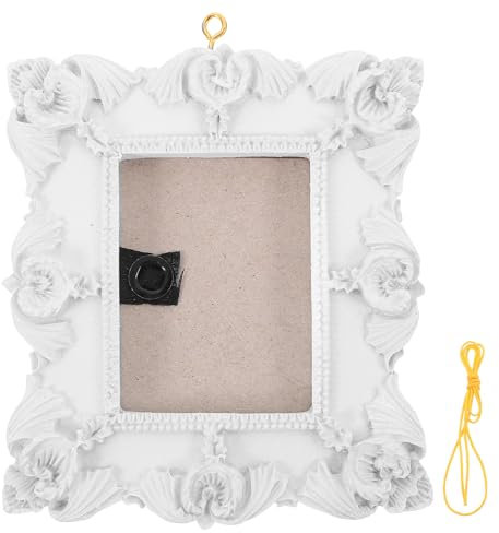 TOPBATHY Embossed Picture Frame Retro Decor Christmas Ornament Wall Hanging Photo Frame DIY Antique Picture Frames Christmas Tree Decoration Photos Small Frames White Resin