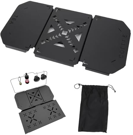LICAEVEY Klappbare Tischplatte für 9,4 L Lunchbox, Professionelle Tragbare Camping-Tischplatte aus Aluminiumlegierung und Kaffeestation für Angel- und Campingausrüstung, Schwarz