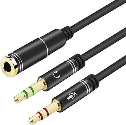 Headphone Mic Splitter 2 Way Braided 3.5mm Jack Audio Adapter Gold-Plated TRRS Female to Dual TRS Microphone Aux Cable Compatible with PC Gaming Headset Earphone Speaker Laptop (1 Pc)