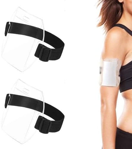 2 x Arm-Ausweishalter, transparenter Ausweishalter für Männer und Frauen, Armband-Ausweishalter mit verstellbarem Gummiband